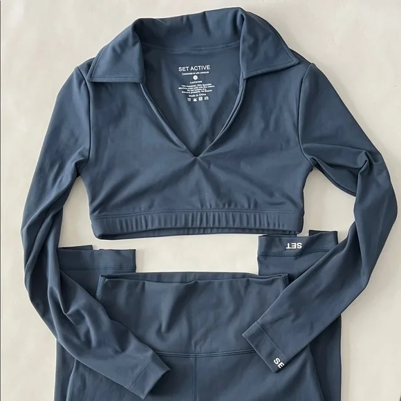 SET Active 2 Piece Luxform Workout Set - Longsleeve Bra & Leggings River Blue S - Picture 3 of 10